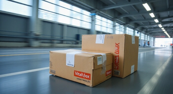 ภาพประกอบแสดงพัสดุสินค้า VitaVox ที่กำลังถูกจัดส่งอย่างรวดเร็วและปลอดภัย